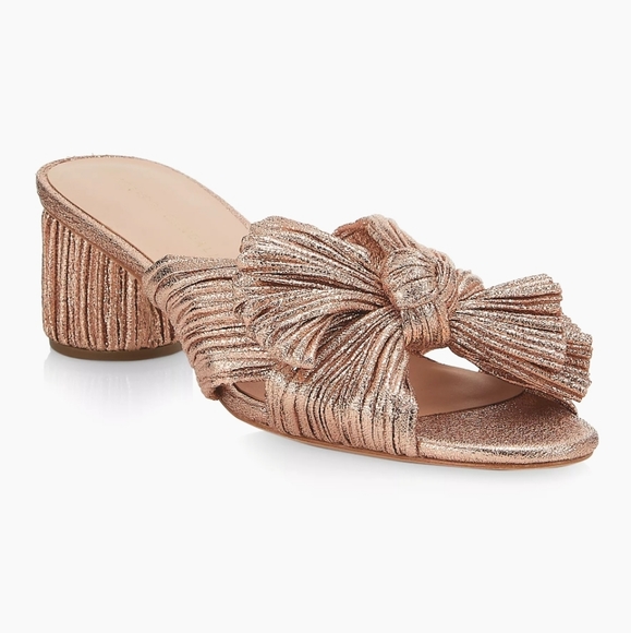 Loeffler Randall Emilia 50MM Pleated Lamé Knotted Mules Sandals heels - Picture 1 of 16
